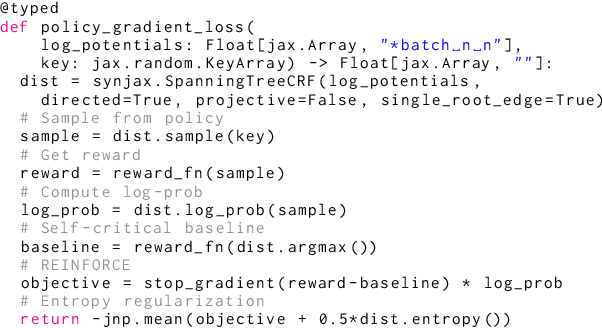 Figure 3 for SynJax: Structured Probability Distributions for JAX