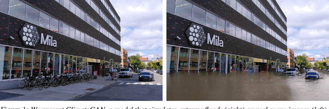 Figure 1 for ClimateGAN: Raising Climate Change Awareness by Generating Images of Floods