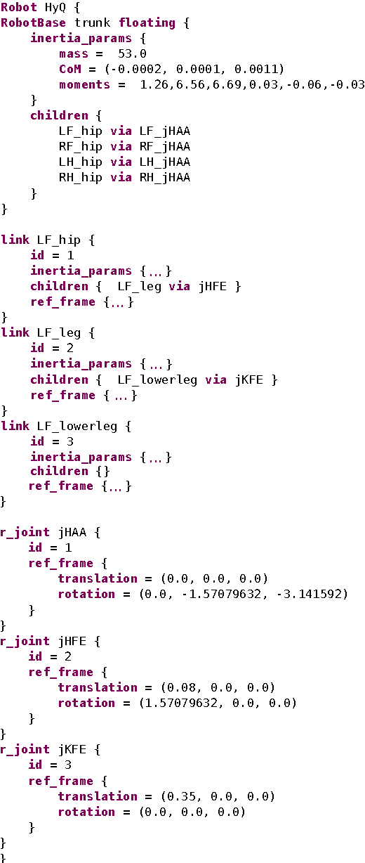 Figure 4 for A Domain Specific Language for kinematic models and fast implementations of robot dynamics algorithms