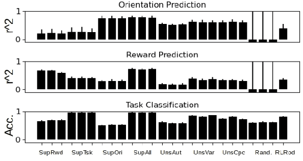 Figure 4 for Divergent representations of ethological visual inputs emerge from supervised, unsupervised, and reinforcement learning