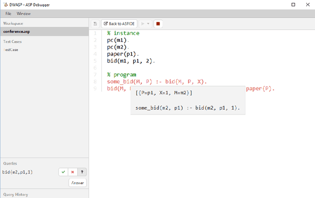 Figure 2 for An integrated Graphical User Interface for Debugging Answer Set Programs