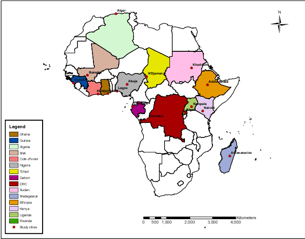 Figure 2 for Modelling spatio-temporal trends of air pollution in Africa
