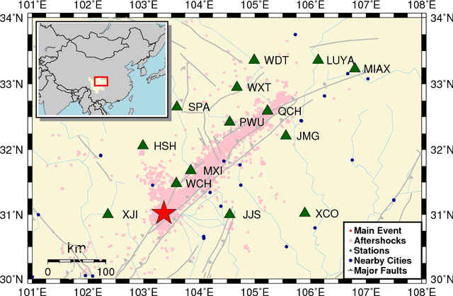 Figure 1 for Deep learning for seismic phase detection and picking in the aftershock zone of 2008 Mw7.9 Wenchuan
