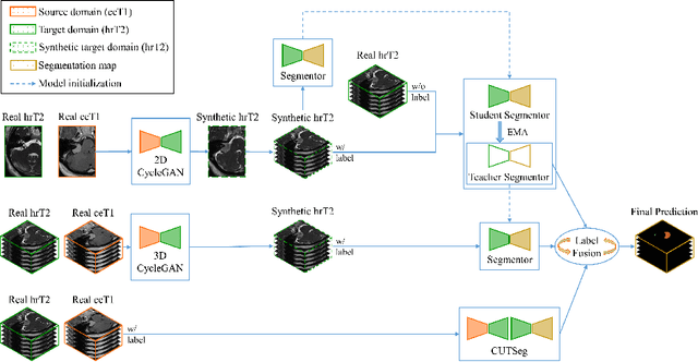 Figure 1 for Unsupervised Domain Adaptation for Vestibular Schwannoma and Cochlea Segmentation via Semi-supervised Learning and Label Fusion