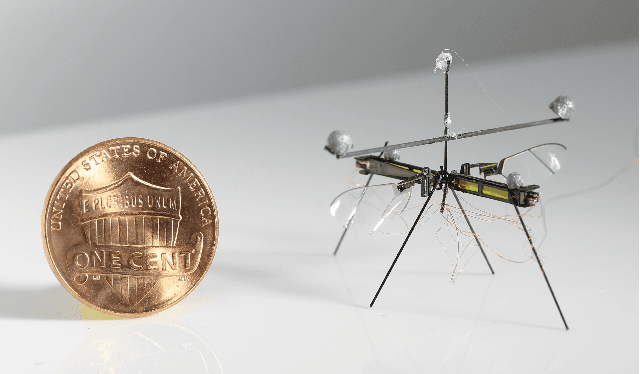 Figure 1 for RoboFly: An insect-sized robot with simplified fabrication that is capable of flight, ground, and water surface locomotion