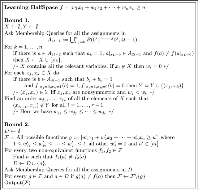Figure 1 for Learning Boolean Halfspaces with Small Weights from Membership Queries