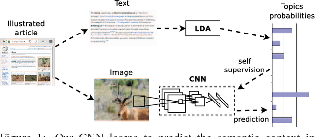 Figure 1 for Self-supervised learning of visual features through embedding images into text topic spaces