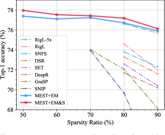 Figure 1 for MEST: Accurate and Fast Memory-Economic Sparse Training Framework on the Edge