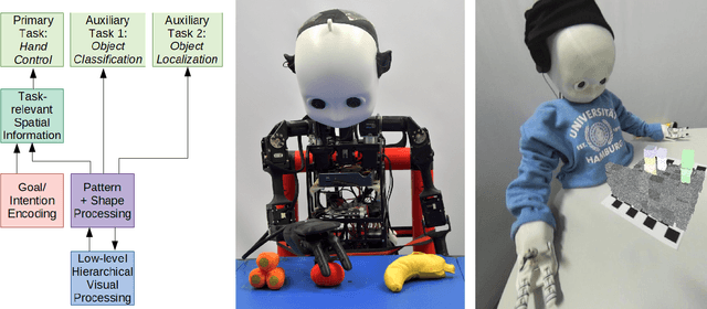 Figure 1 for Enhancing a Neurocognitive Shared Visuomotor Model for Object Identification, Localization, and Grasping With Learning From Auxiliary Tasks