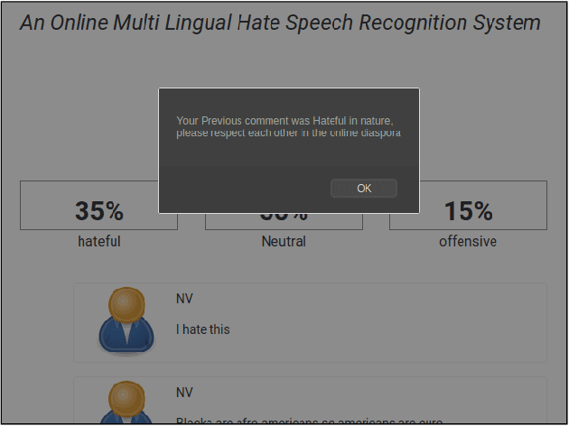 Figure 4 for An Online Multilingual Hate speech Recognition System