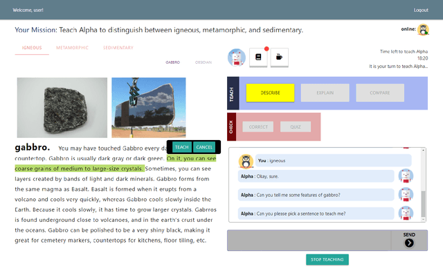 Figure 2 for Natural Language Communication with a Teachable Agent
