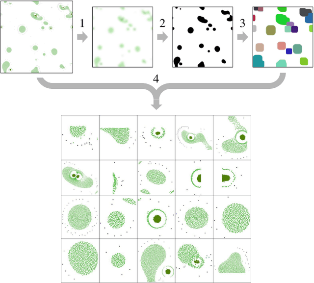 Figure 1 for Seeking Open-Ended Evolution in Swarm Chemistry II: Analyzing Long-Term Dynamics via Automated Object Harvesting