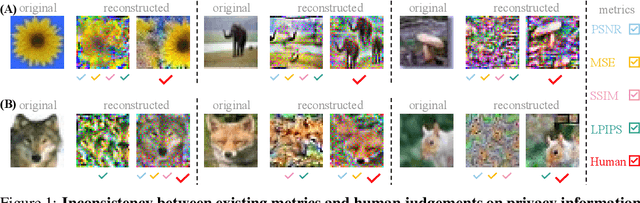 Figure 1 for Privacy Assessment on Reconstructed Images: Are Existing Evaluation Metrics Faithful to Human Perception?